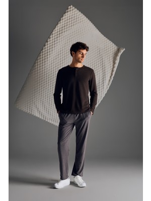 Syah Erkek Petek Dokulu Pamuklu Uzun Takım