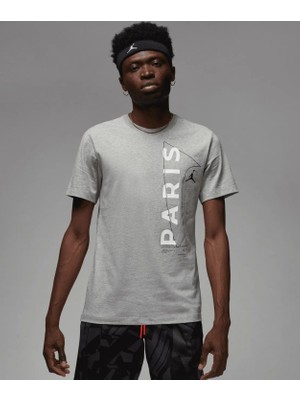Nike Air Jordan Paris Saint Germain Mens Tee Grafik Baskılı Erkek Günlük Tişört Gri