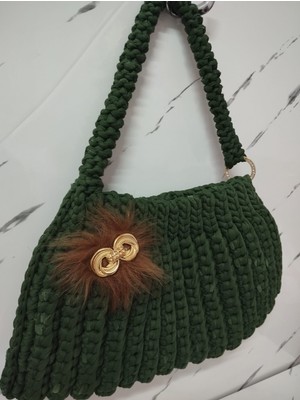 Vela Penye El Yapımı Örgülü Yeşil Omuz Çantası