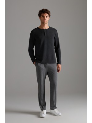 Syah Erkek Petek Dokulu Pamuklu Uzun Takım