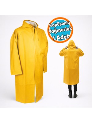 Nzb Balıkçı Denizci Yağmurluk Pardesü Kapşonlu Tek Parça Kalın Sarı Renk Beden Islak Koruma (1 Adet) Xxl