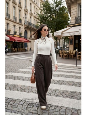 Lela Wide Leg Yüksek Bel Geniş Paça Pileli Pantolon Bayan Pantolon 6923871