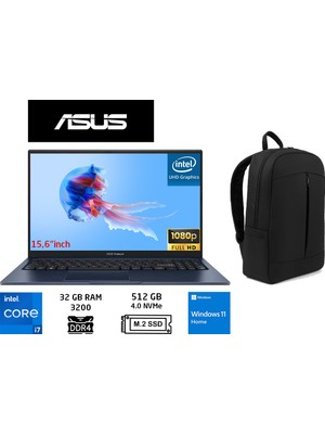 Asus Vivobook 15 X1504VA-NJ426W Intel I7-1355U 32GB 512GB SSD 15.6" Fhd W11H Duddı Çanta