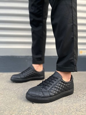 Zapatos JY166 Prestige Bağcıklı Cilt Kapitone Desenli Erkek Günlük Sneaker Ayakkabı Cst - Siyah