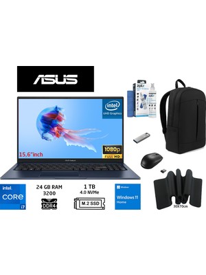 Asus Vivobook 15 X1504VA-NJ426W Intel I7-1355U 24GB 1tb SSD 15.6" Fhd W11H Duddı Çanta+Mouse+Mousepad+Usbbellek+Temizlikkit