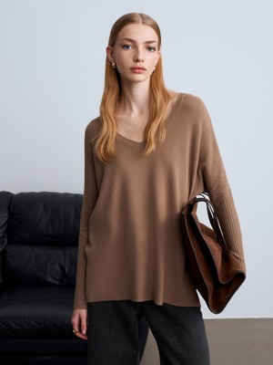 Dilvin 10844 V Yaka Kaşmir Karışımlı Kazak-Koyu Vizon