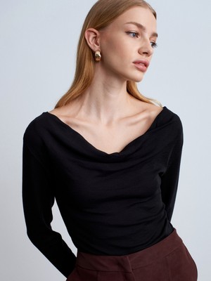 Dilvin 32570 %100 Yün Degaje Yaka Top-Siyah