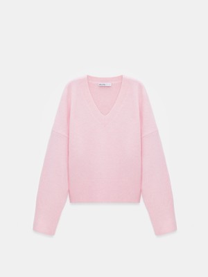 Dilvin 10645 V Yaka Yün Karışımlı Kazak-Ş. Pembe