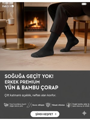 5.Mevsim Erkek Premium Yün Bambu Soket Çorap 200 Iğne Kalitesiyle