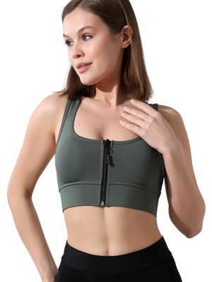 Emfure Pedli Fermuarlı Spor Büstiyer - Sports Bra / Crop Destekli Spor Sütyeni
