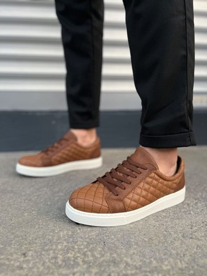 Zapatos JY166 Prestige Bağcıklı Cilt Kapitone Desenli Erkek Günlük Sneaker Ayakkabı Cbt - Taba