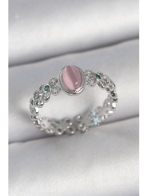 Clariss Üreticiniz Pirinç Gümüş Renk Zirkon Taş Detaylı Pembe Mineli Damla Model Ayarlanabilir Kadın