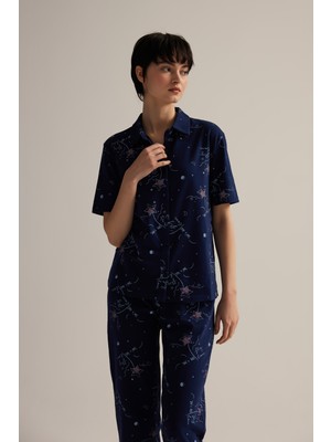 Hays Kadın Pamuklu Kısa Kollu Gömlek Pijama Üstü