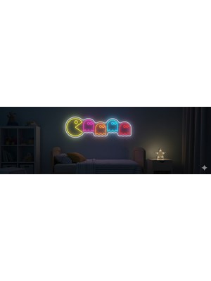 Neonled Pac-Man Oyun Neon LED Konsept Beşli Figür Dekoratif Neon LED