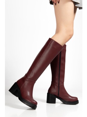 Budi 767-3013 Bordo Fermuarlı Günlük Kadın Çizme