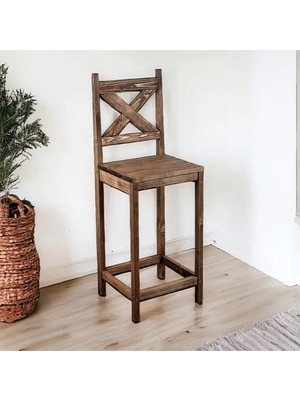 CopperWood Koyu Meşe  Masif Ahşap Bar Sandalyesi