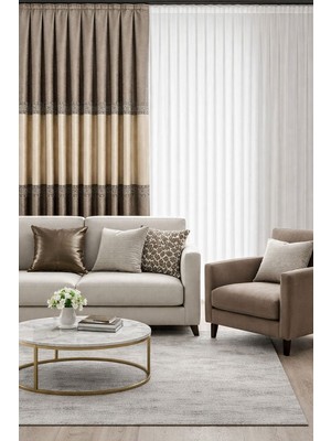 Perde Merkezi Versac Krem Bej Pano Fon Perde Salon ve Misafir Odalarına Uygun 1/3 Sık Pileli Lüks Fon Perde