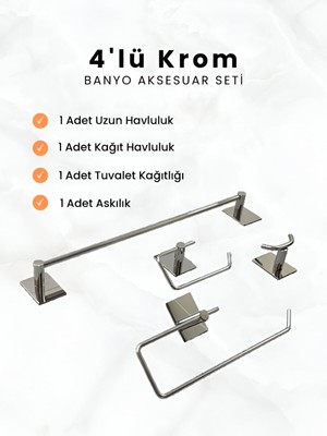 Hızır Yapışkanlı Paslanmaz Çelik Banyo Aksesuar Seti | Havluluk, Kağıtlık, Askılık ve Tuvalet Kağıtlığı Seti