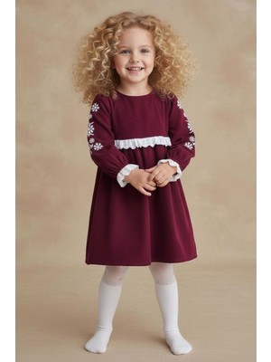 Mnk Baby & Kids Fisto Detaylı Kollar Nakışlı Otantik Kız Çocuk Elbise M00795