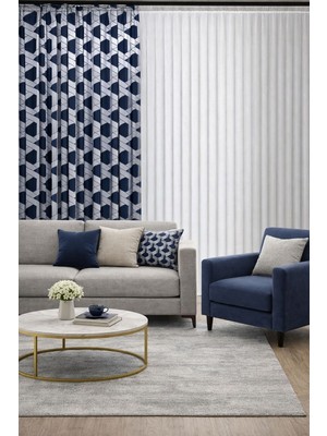 Perde Merkezi Paris Lacivert Silver Fon Perde Salon ve Misafir Odalarına Uygun 1/3 Sık Pileli Tek Kanat Lüks Modern Fon Perde