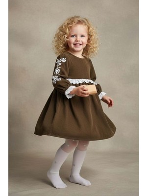 Mnk Baby & Kids Fisto Detaylı Kollar Nakışlı Otantik Kız Çocuk Elbise M00795