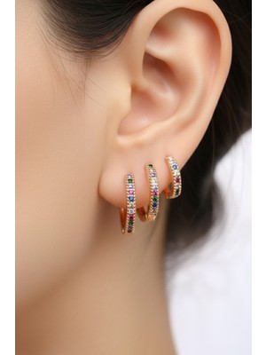 Sacce Scarves & Accessories Multicolor Renkli İnce Halka Küpe Seti 3 Parça