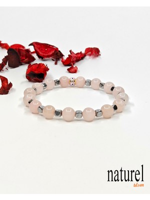 UltraMint Pembe Kuvars Doğal Taş Unisex Bileklik, Şifa ve Aşk Dolu Tasarım