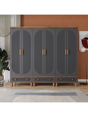 Velmo Barrel 6 Kapaklı Gardırop (Antrasit)