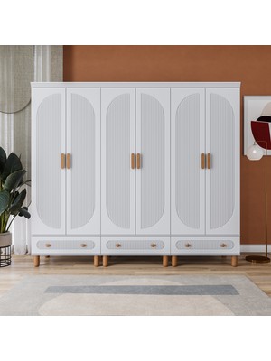 Velmo Barrel 6 Kapaklı Gardırop (Beyaz)