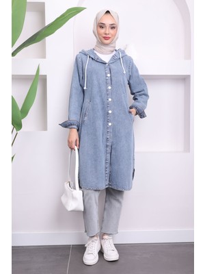 İmaj Butik Mavi Kapşonlu Cepli Kot Kap