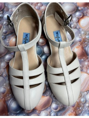 Bitangosu Krem, Strapora, Swing, Lindy Hop, Dans ve Spor Ayakkabısı, Kapalı Burun, 1.5 cm Topuk, Düz Taban