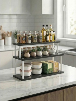 Boss Group Siyah Mutfak Baharat Rafı – Tezgâh Üstü Çok Amaçlı Düzenleyici Organizer 3 Katlı Stand Suntalam