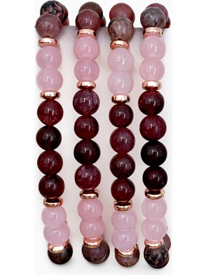 MentorAly Siyah Akik, Gül Kuvars ve Yakut Taşlı Doğal Taş Bileklik – El Yapımı, Elastik (1 Adet)