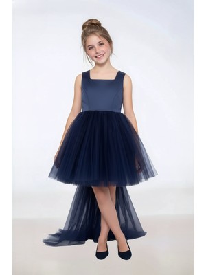 The Jojo Design Kız Çocuk Abiye Mezuniyet Balo Elbise Çıkarılabilir Tüllü Büzgülü Pileli Balon Etek Saten Kumaş