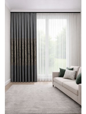 Perde Merkezi Doha Gri Vizon Fon Perde Salon ve Misafir Odalarına Uygun 1/3 Sık Pileli Tek Kanat Lüks Modern Fon Perde