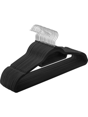 Astera Kadife Askı 20'li Set - Kaymaz, Döner Kancalı, Yer Tasarruflu, Siyah/gümüş, CRF20B