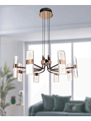 D9661-3 Renk Işıklı Akrilik ve Metal LED Avize