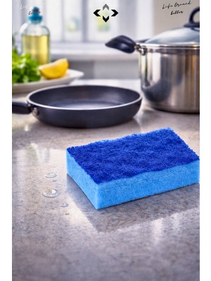 Liground Süper Blue Wave 2 Adet Antibakteriyel Hassas Teflon Temizlik Bulaşık Süngeri Çizmez Bulaşık Süngeri