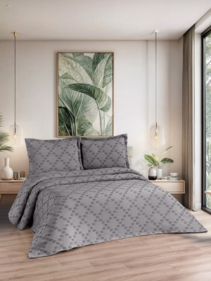 Bella 3 Parça Çift Kişilik Pike Takımı Gri 240 x 260 cm