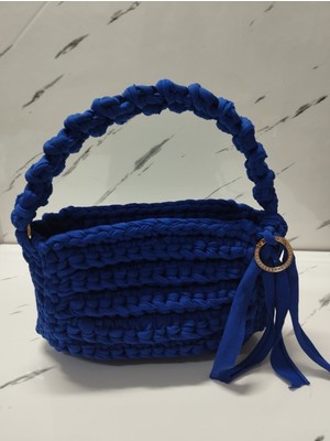 Vela Bohem El Yapımı Penye Ip Örgülü Mavi El ve Kol Çantası