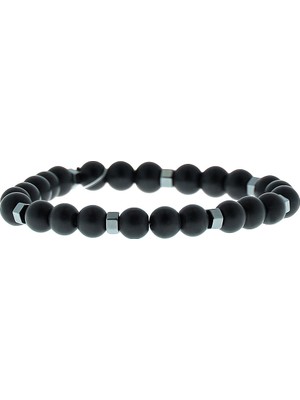 Kiğılı Siyah Doğal Taşlı Bileklik Düz Desenli Erkekler İçin Şık Aksesuar