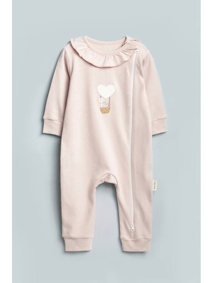 Vauva Kız Bebek Çocuk Tulum Nakışlı Yaka Fırfırlı Tulum Çift Taraf Fermuarlı Tulum