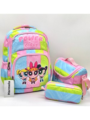 Harmela Kız Çocuk Ilk Okul Çantası 3'lü Set Ilkokul Çantası Karakter Desenli Takım Renkli