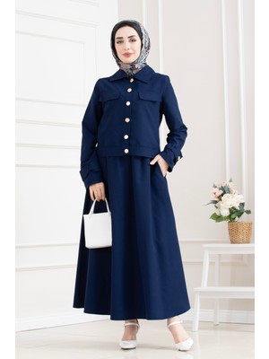 Sevitli Kolu Apoletli Ikili Tesettür Takım-Lacivert