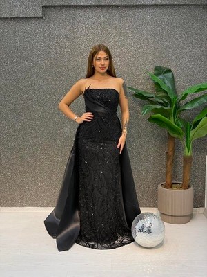 E&A Eren Abiye Straplez Incı Islemelı Pelerınlı Balık Abıye