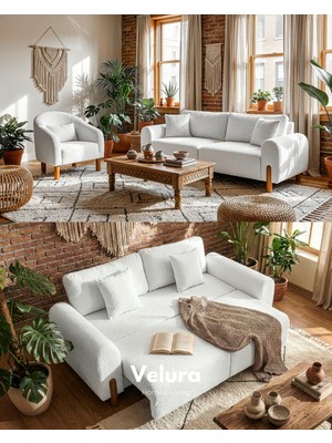 Velura Home & Living Mora Bohem Üçlü Kanepe & 3'lü Koltuk - Beyaz