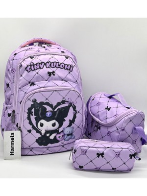Harmela Kız Çocuk Ilk Okul Çantası 3'lü Set Ilkokul Çantası Karakter Desenli Takım Lila