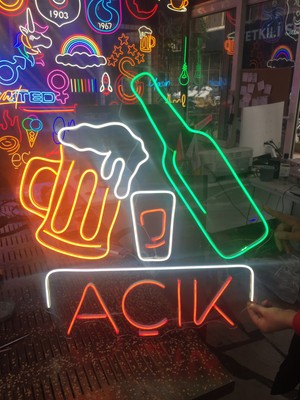 Neonled Tekel & Bar Açık Yazısı Neon LED