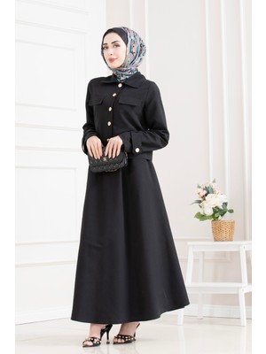 Sevitli Kolu Apoletli Ikili Tesettür Takım-Siyah