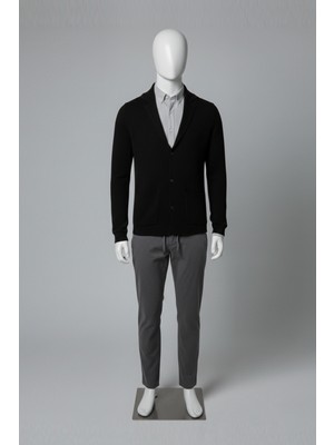 Elevli Erkek Triko Ceket Hırka Siyah